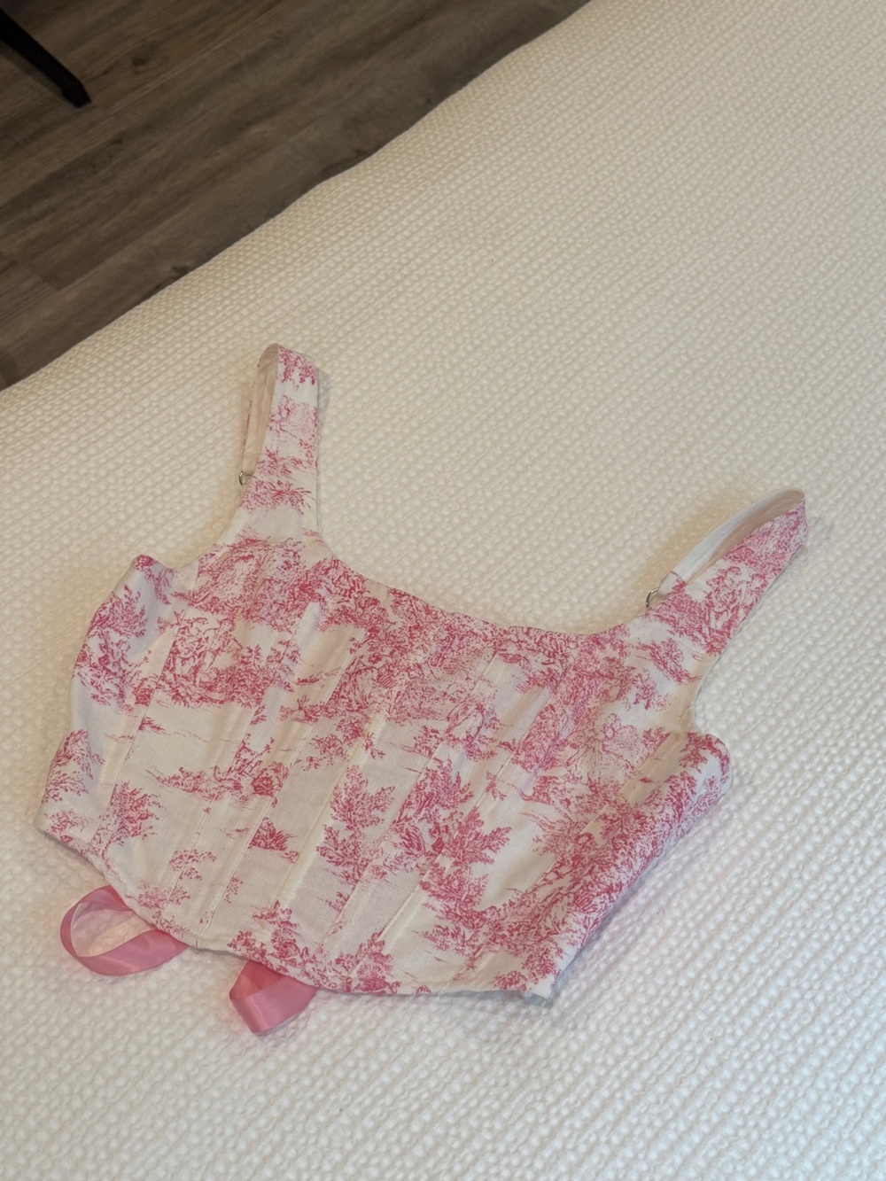 Pink Toile Print Crop Corset Top - Women